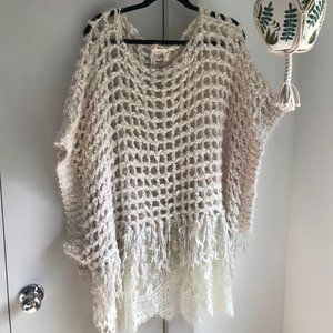 Fluffy Knitted Shawl with Lace & Fringe Bottom